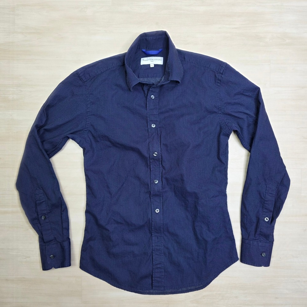 Teddy Stratford NYC Mens Navy‎ Blue Micro Dot Zip Button Down Shirt Size 0